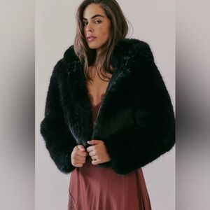 Free people Louder Please Hooded Faux Fur Jacket black